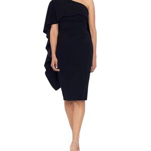 NEW Xscape Elegant Black One-Shoulder Draped Dress